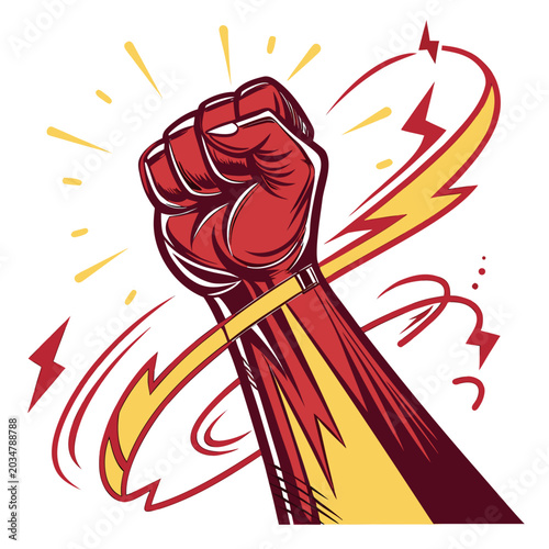 Fotografie Superpower hand reaching out with yellow sparks.