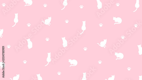 Schilderij op canvas 猫 シンプル パターン シルエット 動物 配信 サムネイル バナー デザイン 背景 イラスト