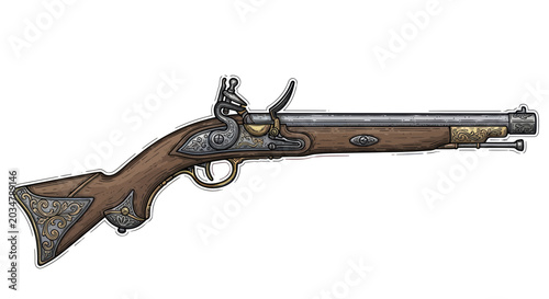 Foto Antique Flintlock Pistol, 18th Century Weapon, Historical Firearm Illustration