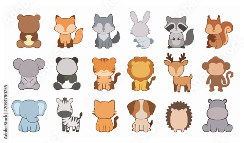 Photography Cute mammal cartoon vector collection with forest jungle and safari animal chara