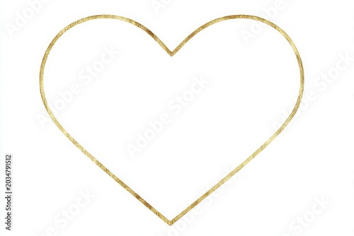 Elegant golden heart shape frame isolated on white for romantic designs and valentines day themes