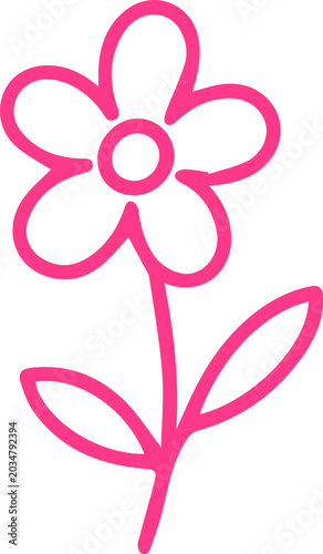 Simple pink flower line art icon, cute hand drawn floral doodle