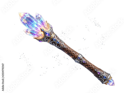 Colorful Glittery Magic Wand Isolated on Transparent Background for Fantasy Designs