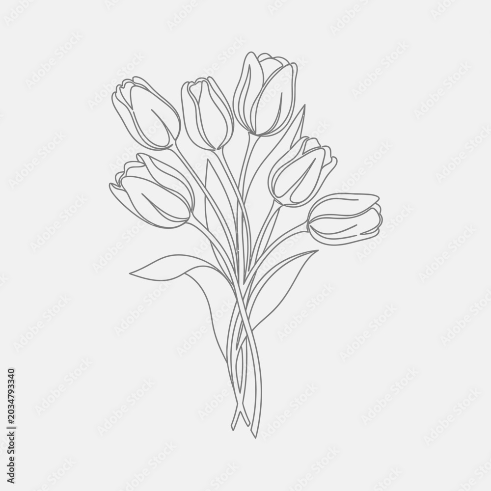 Obraz premium Elegant Tulip Flower Line Art Illustration - Minimalist Botanical Drawing