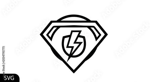 Superhero Emblem with Lightning Bolt Icon, Vector Graphic