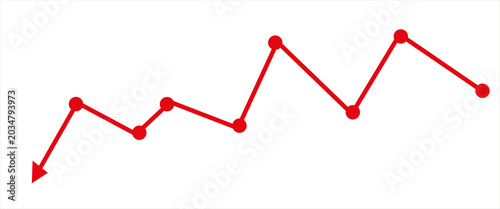 Red chart arrow path with point dots for bear market or financial loss in business, forex market, stocks banner template in transparent background eps 10