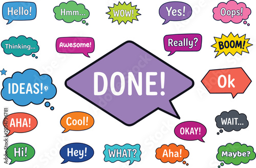 Colorful speech bubbles with excited expressions
