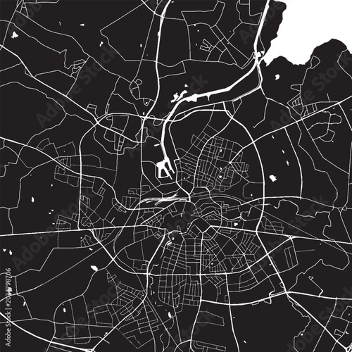 Tableau sur toile Odense Denmark Vector Map, Detailed City Street Map Black and White Minimalist L