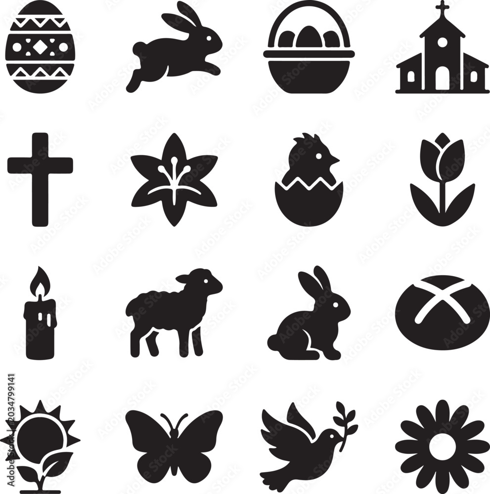 Obraz premium Black and white religious and cultural symbols collection, signs, and emblems religious symbols