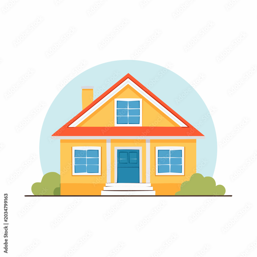 Fototapeta premium Illustration of a Yellow House with Red Roof and Blue Door