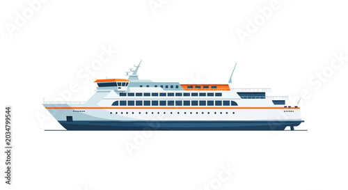 Foto Flat side view vector illustration of a passenger ferry boat isolated on white