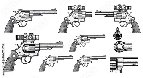 Foto Revolver Pistols Collection: Vintage & Modern Designs with Scopes