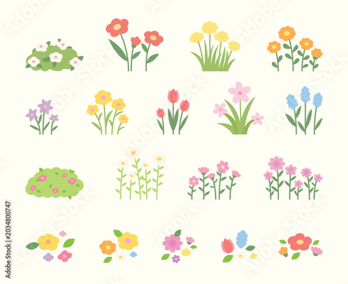 Set of cute hand-drawn flower illustrations. Simple vector illustration style.