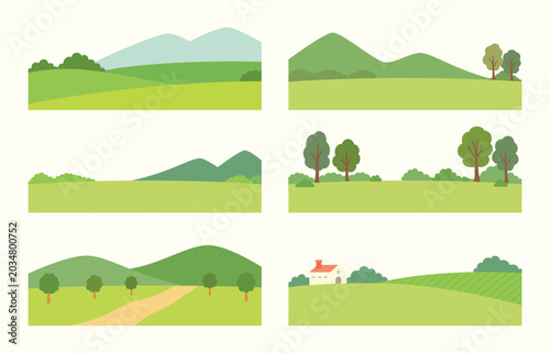 Collection of countryside scenery. Simple and cute vector illustration style.