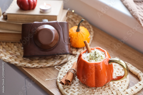 Cup of pumpkin latte with c...