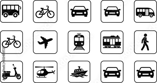 Cuadro en lienzo Modern transportation icon set featuring bus, car, bicycle, airplane, train, boa
