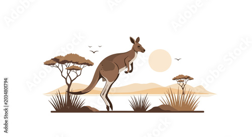 Jumping kangaroo in the Australian outback savanna illustration
