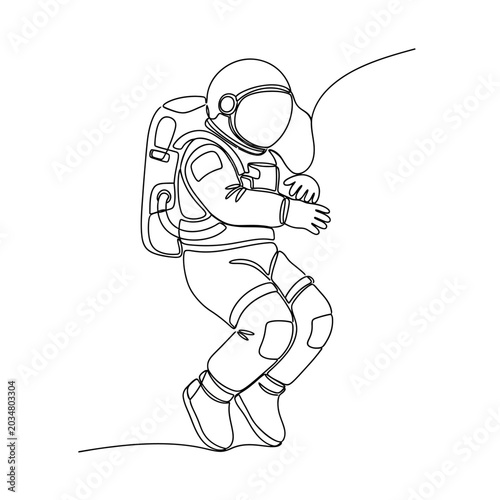 Astronaut in Space - Continuous Line Drawing Illustration, Black and White