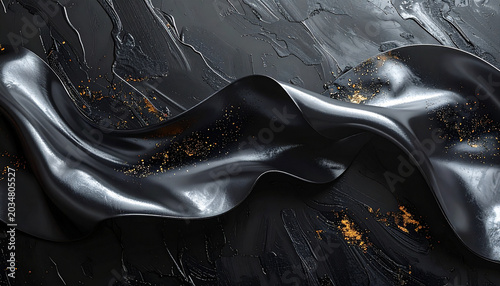 Black and gold abstract wave design with luxurious texture and sparkle effect