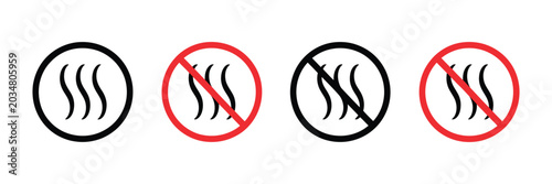 Obraz na plátně Heat icons featuring hot surface symbols with heat wave lines inside circular marks and crossed warning signs