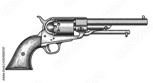 Photography Vintage Revolver Illustration - Old Western Handgun, Engraved Style