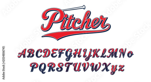 Quadro su tela Baseball Pitcher Font Style Alphabet Set, Sports Typography