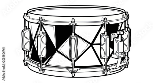 Tablou pe pânză Black and White Snare Drum Illustration - Musical Instrument Line Art
