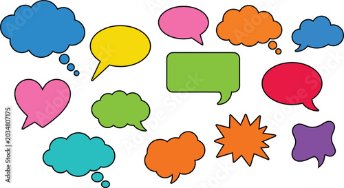 Colorful comic speech bubbles and thought clouds