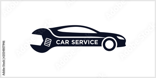 Tableau sur toile Car Service Logo Wrench Incorporated Into Vehicle Silhouette