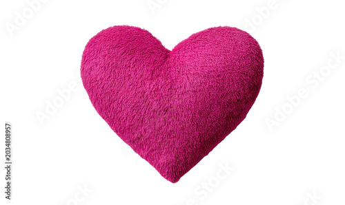 Fluffy pink heart shaped pillow against a black background soft, Isolated, Png Transparent Background