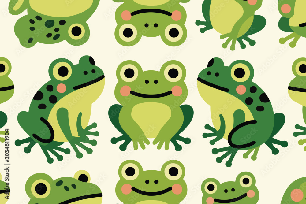 Obraz premium Cartoon Frog Character Vector Wallpaper Pattern Background Illustration Creative Design Template 