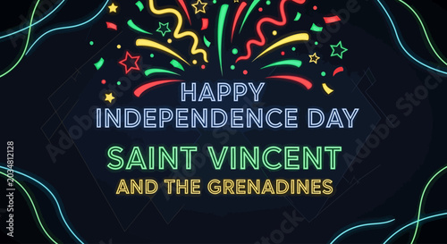 Fotografie Happy Independence Day Saint Vincent and the Grenadines neon design