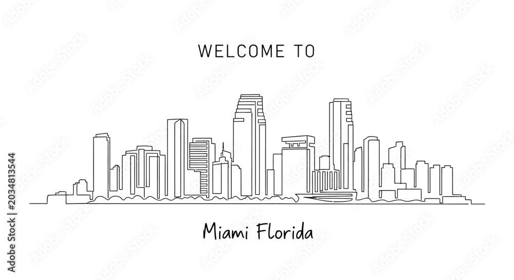 Obraz premium Minimalist outline of Miami skyline with