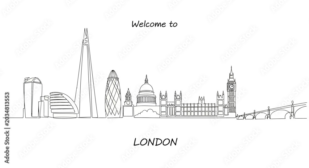 Obraz premium Minimalist London Skyline Silhouette - Iconic Landmarks Drawing