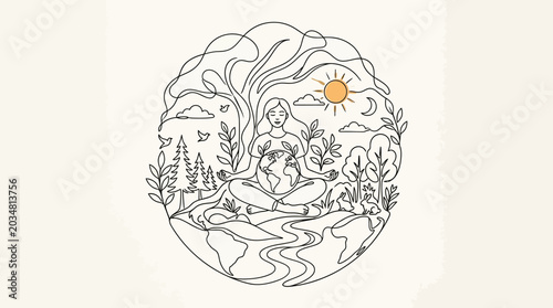Meditative earth illustration: planet peace nature harmony concept