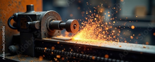 Lathe's rapid rotation, intense sawdust cloud, handmade, wood craft