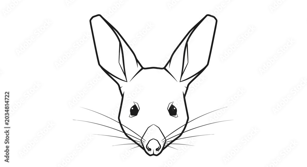 Fototapeta premium Minimalist Line Art Drawing of Fennec Fox Face with Big Ears