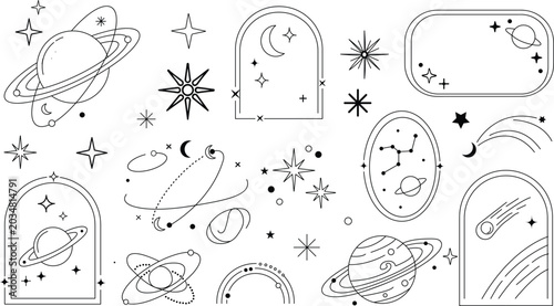 Tableau sur toile Celestial line art collection planets stars and lunar phases