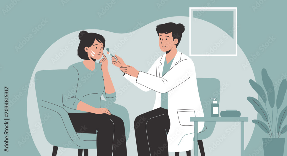Obraz premium Dermatologist Examining Patient's Face with Magnifying Glass and Light