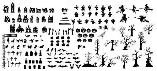 Halloween silhouette collection with spooky icons and festive elements