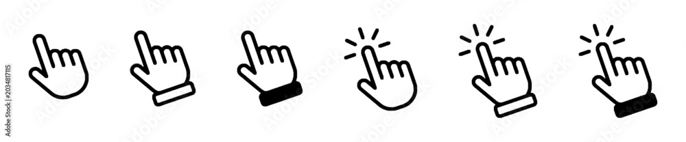 Obraz premium Hand Cursor Icon Set, Clicking Action with Outline and Solid Styles