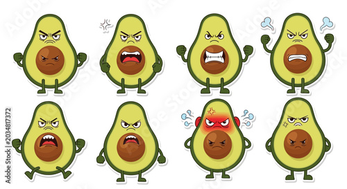 Foto Angry Avocado Characters Expressing Emotions