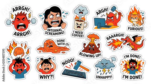 Photos Angry Characters and Symbols of Stress Collection