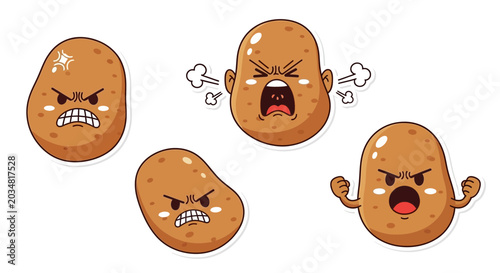 Foto Angry Potato Characters - Emotion Faces Sticker Set
