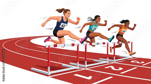 Fotografie Athletes Racing Hurdles on Track