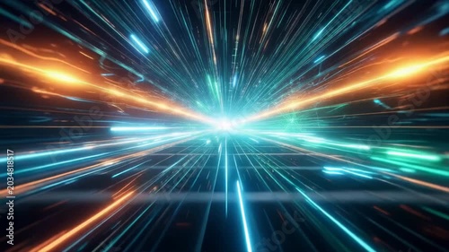 A vibrant abstract illustration depicting futuristic light trails in a motion blur effect, symbolizing speed and technology.