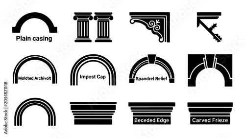Foto Architectural Elements Vector Set: Arches, Columns, Cornices, and Decorative Mol