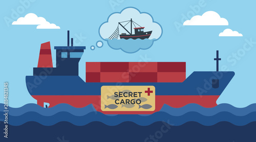 Billede på lærred Cargo Ship Secretly Transporting Illegally Caught Seafood