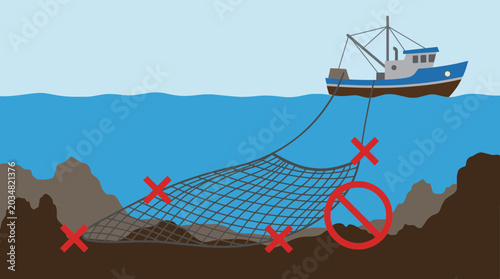 Tableau sur toile Fishing Vessel Using Banned Bottom Trawl Gear on Seabed