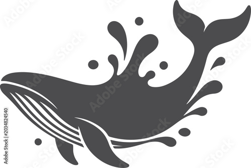 Black whale silhouette with splash graphic